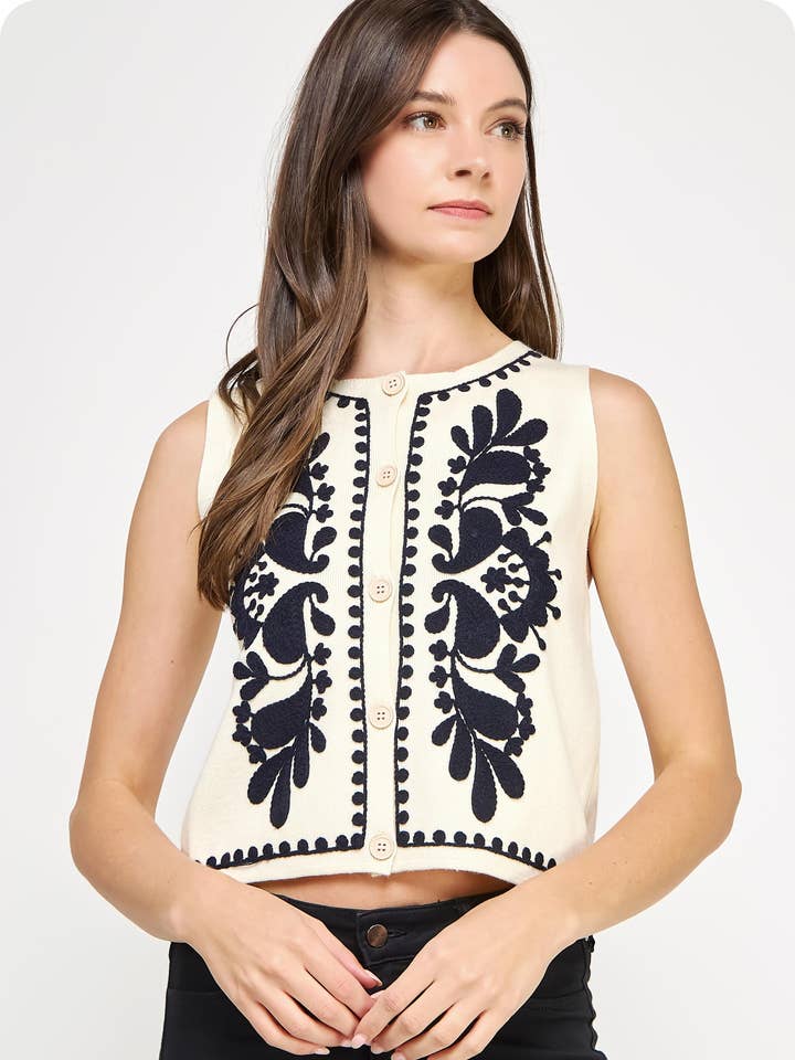 Strut & Bolt - Venta al por mayor Chaleco de abrigo - Mujer - Top sin mangas de punto con bordado floral34