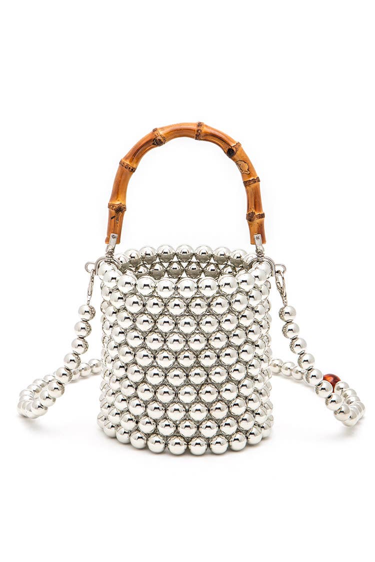 Artini Accessories - Wholesale Clutch Bag - Women's - Bamboo Top Handle Beaded Bucket Clutch Bag0