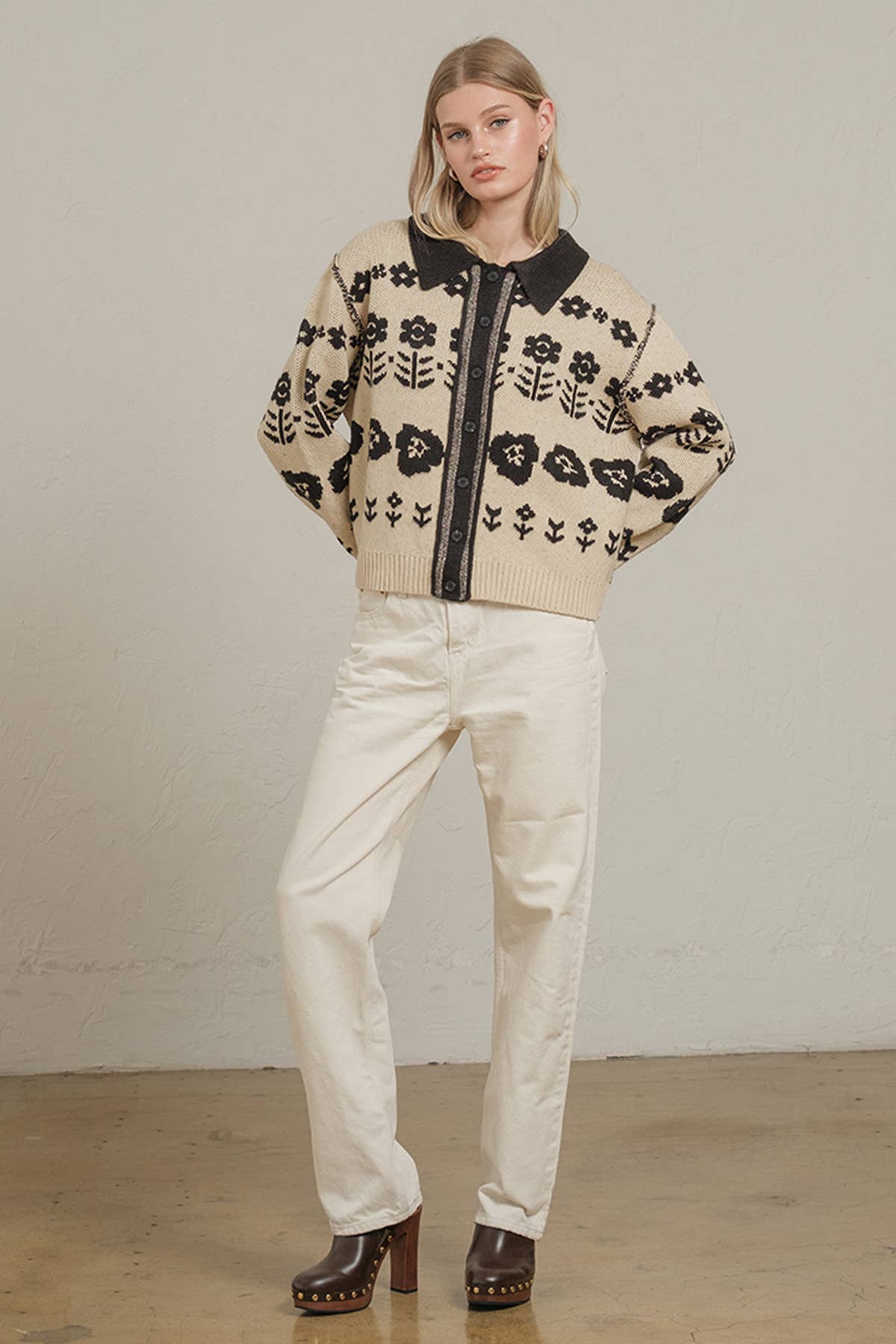 Floral Jacquard Knit Cardigan - RSW1120 for wholesale on Faire2