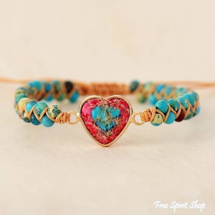 Free Spirit Shop - Wholesale Beaded Bracelet - Imperial Red & Turquoise Heart Beaded Bracelet1