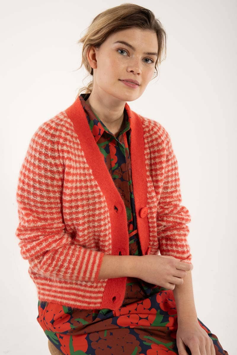Danefae København - Wholesale Cardigan - Women's - Danadorable Alpaca Cardigan Bright Red/Powder3