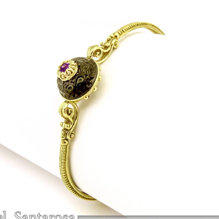 Silver amethyst bracelet, byzantine filigree for wholesale by RAFAEL SANTAROSA