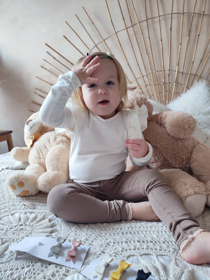 Pastel brown baby leggins with a lace for wholesale by Petiteaude