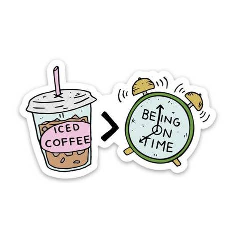 Iced Coffee Being On Time Sticker for wholesale by Big Moods