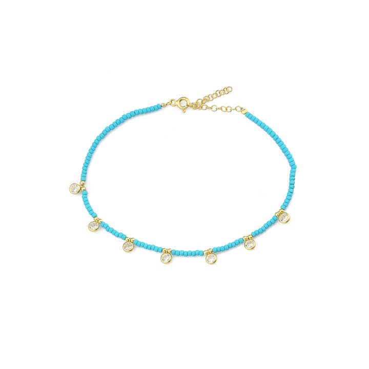 Blauw enkelbandje van 925 sterling zilver met zirkonsteentjes voor wholesale door Azuris Silver