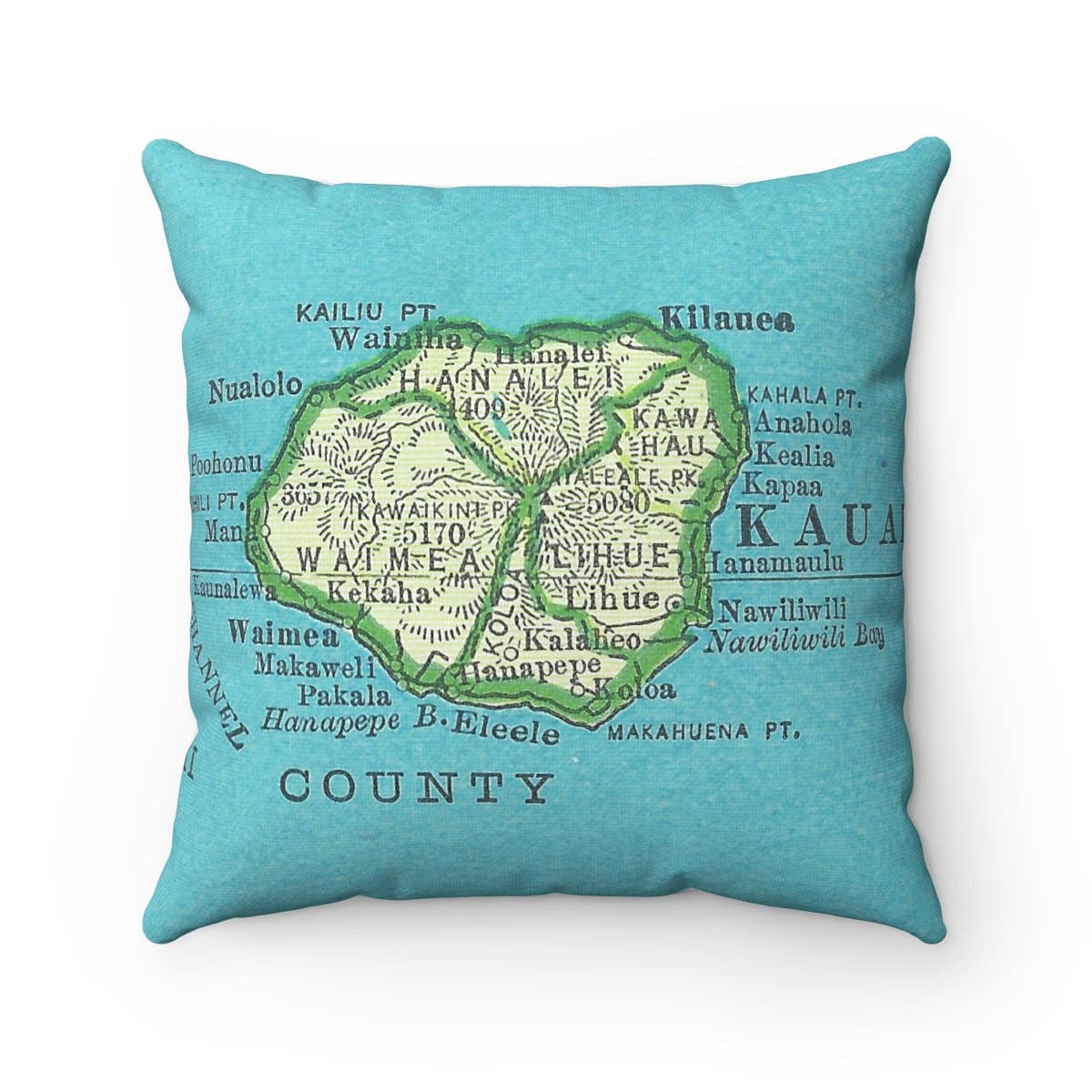 Daisy Mae Designs - Wholesale Throw/Decorative Pillow - Kauai Hawaii Map Pillow – 18" Square Throw Pillow
