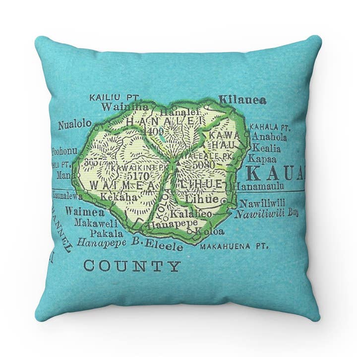 Daisy Mae Designs - Wholesale Throw/Decorative Pillow - Kauai Hawaii Map Pillow – 18" Square Throw Pillow