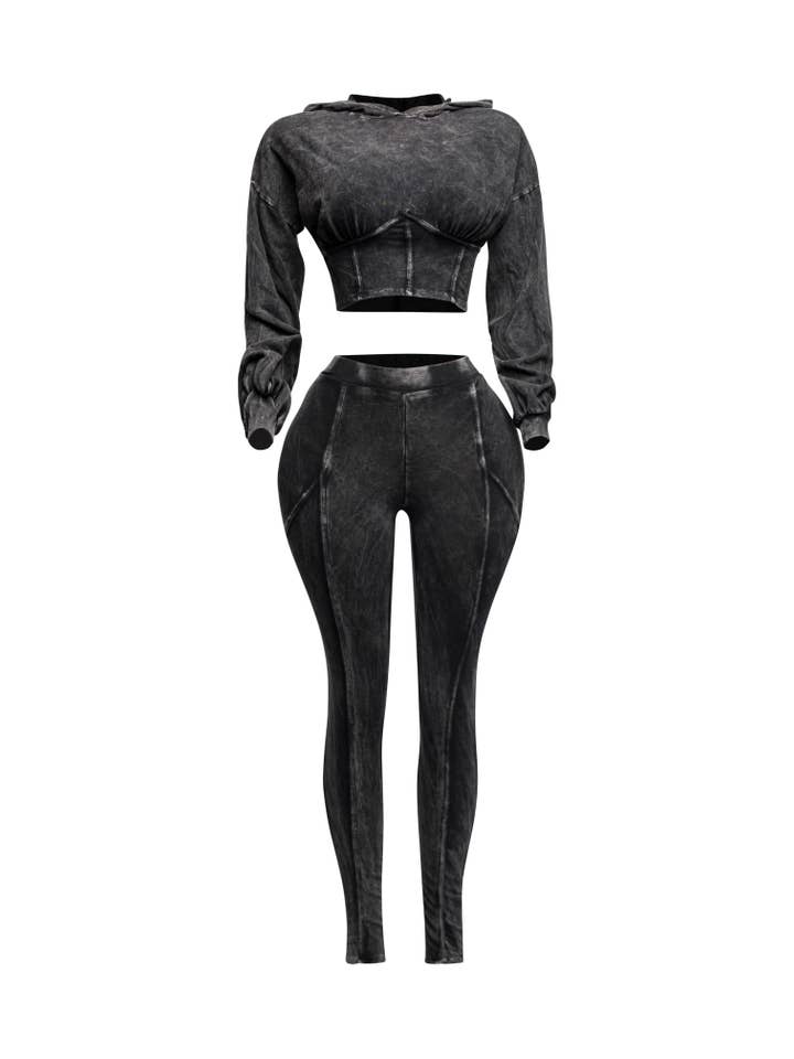 K Too - Wholesale Tops Set - Women's - Mineral washed hood top & leggings set8