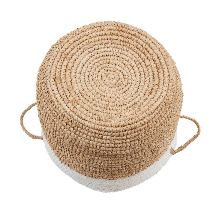 Natural Raffia Duo-Tone Woven Basket (Set of 3) for wholesale on Faire2