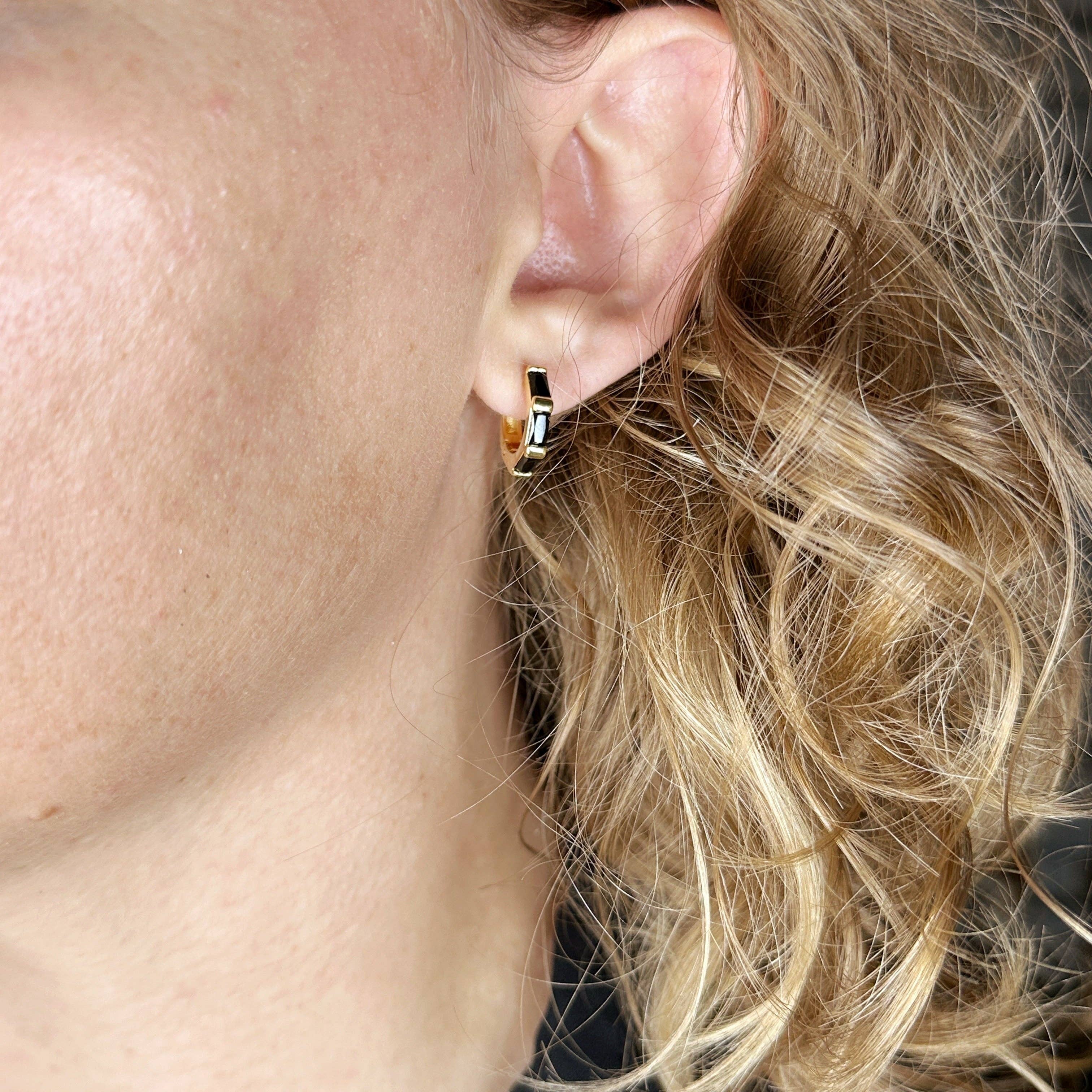 GoldFi - Wholesale Hoop Earrings - 18k Gold Filled Colored Baguette CZ Clicker Hoop Earrings4