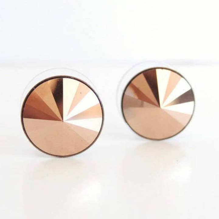 Rose gold pyramid stud earrings for wholesale by Love Your Bling®