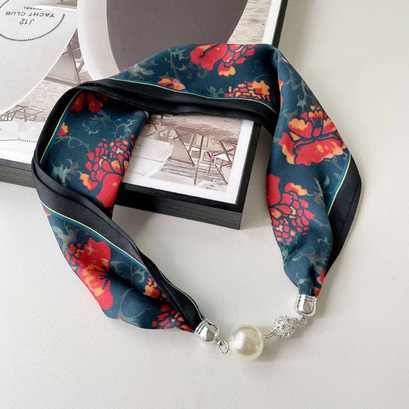 Dipped Shop - Wholesale Scarf - Women's - Pearl Rhinestone Polka Dot Satin Scarf DP25F4461