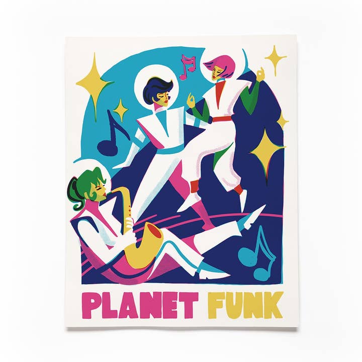 Affiche sérigraphiée Planet Funk pour la vente par Secret Planet