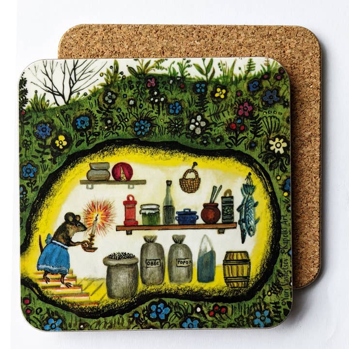 Dessous de verre en liège Little Mouse Pantry pour la vente par Kapelki Art