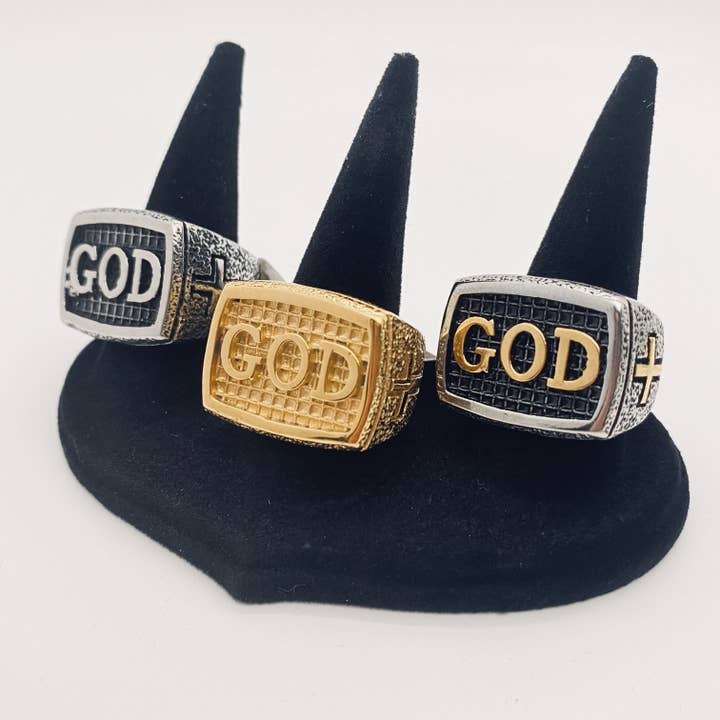 God Men's Stainless Steel Cross Ring for wholesale by Mio Queena