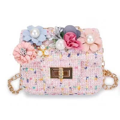 Bewaltz - Wholesale Crossbody Bag - Kids - Mini Tweed Pearly Florals Crossbody - Pink
