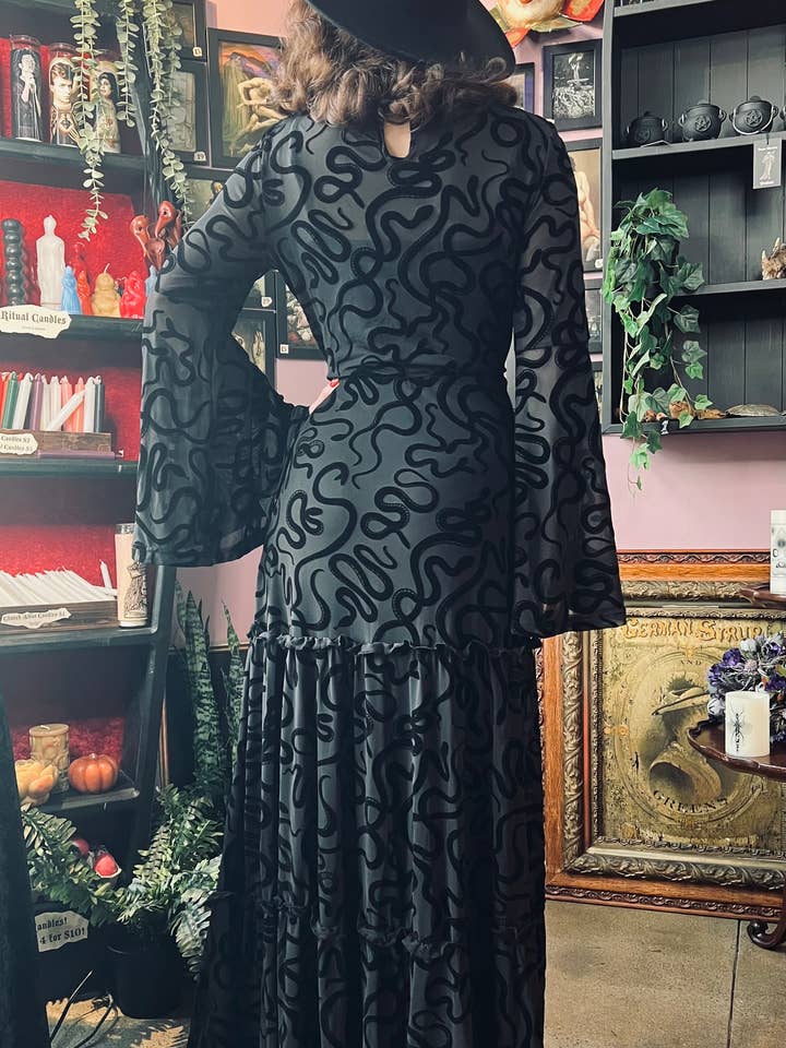 Witchwood Bags - Wholesale Dress - Women's - Sloane - Velvet Flocked Snake Maxi Dress - READY TO SHIP6