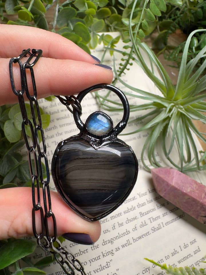 Labradorite and Agate Heart Necklace for wholesale by Copper Ashes