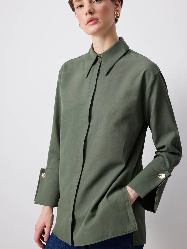 POPLIN SHIRT WITH STATEMENT WIDE CUFF - COTTON BLEND for wholesale by Touché Privé