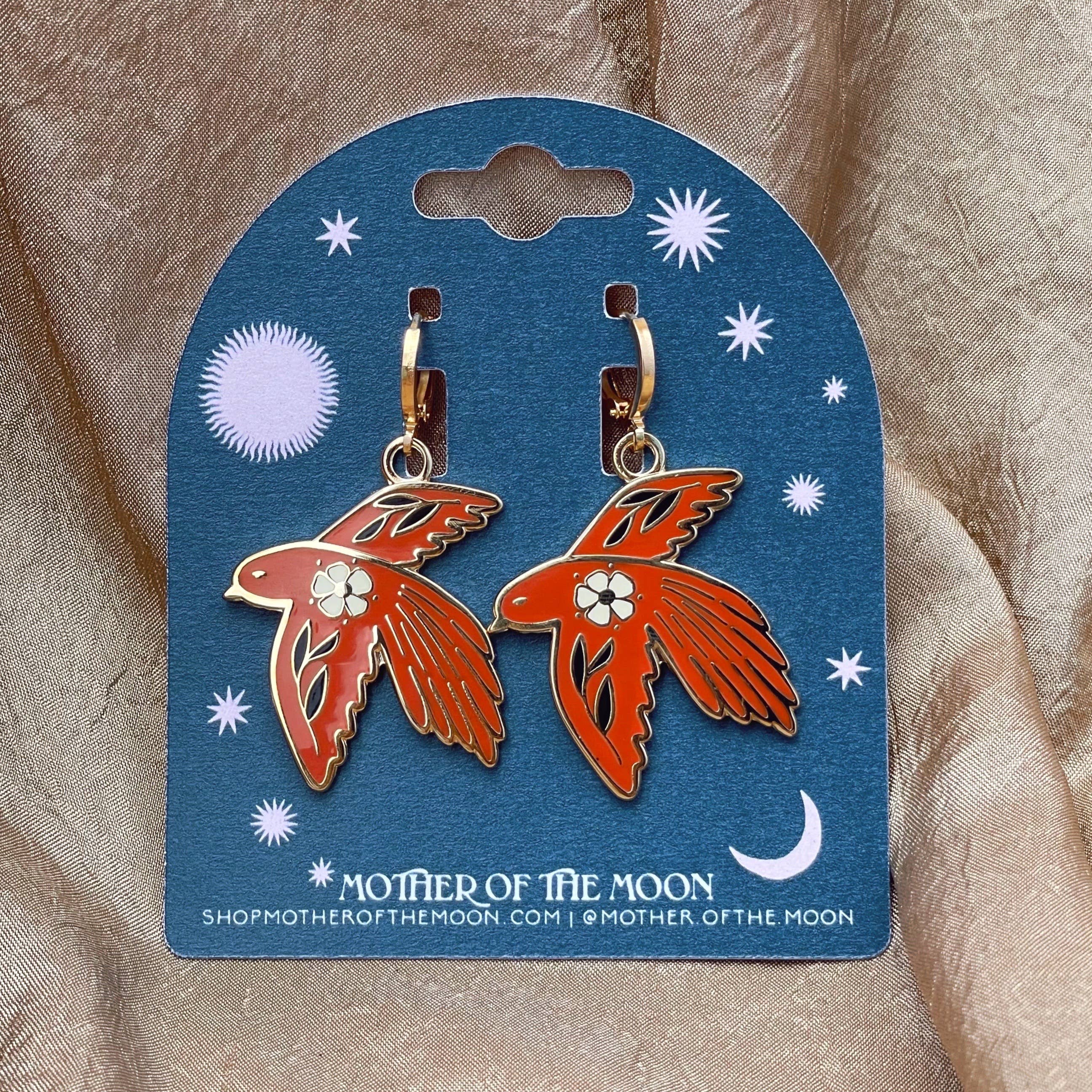 Mother of the Moon - Wholesale Dangle Earrings - Desert Bird Enamel Earrings