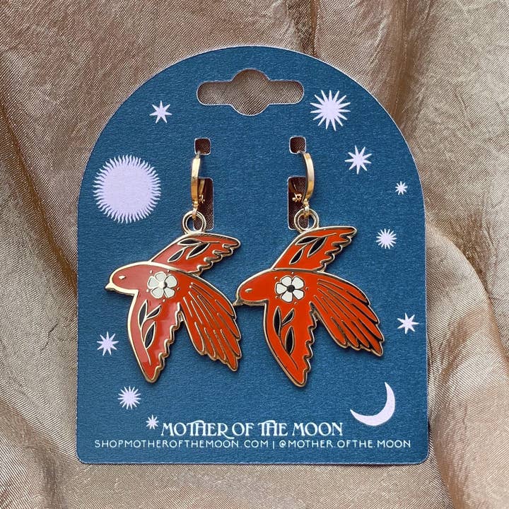Mother of the Moon - Wholesale Dangle Earrings - Desert Bird Enamel Earrings0