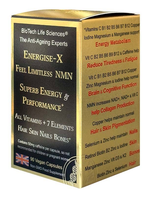 BioTech Life Sciences - Venta al por mayor Suplementos/vitaminas para beber - Cápsulas de NMN Resveratrol CoQ10 vitaminas de Té Verde: Energise-X1