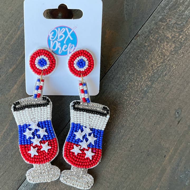Patriotic Red White and Blue Cocktail Earrings, 4th of July for wholesale by OBX Prep
