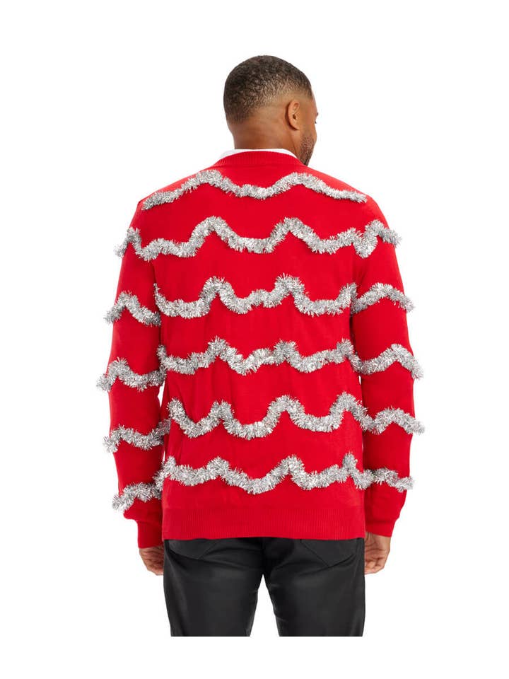 Tipsy Elves - Wholesale Cardigan - Men's - Tinsel Cardigan - Men's Festive Red Christmas Party Sweater1
