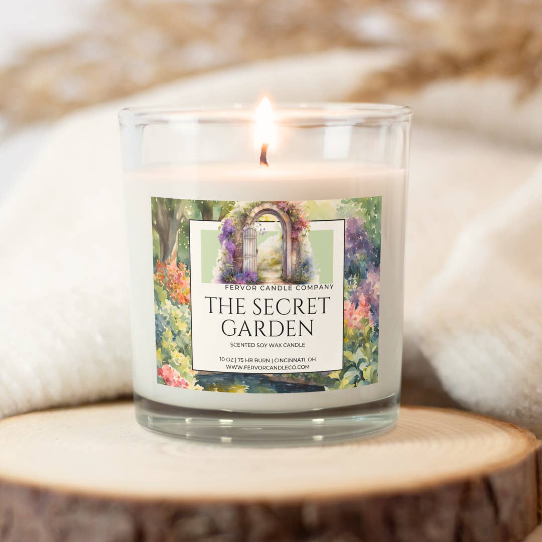 Fervor Candle Company - Vente Bougie en bocal - Bougie en cire de soja The Secret Garden de 10 oz inspirée d'un livre