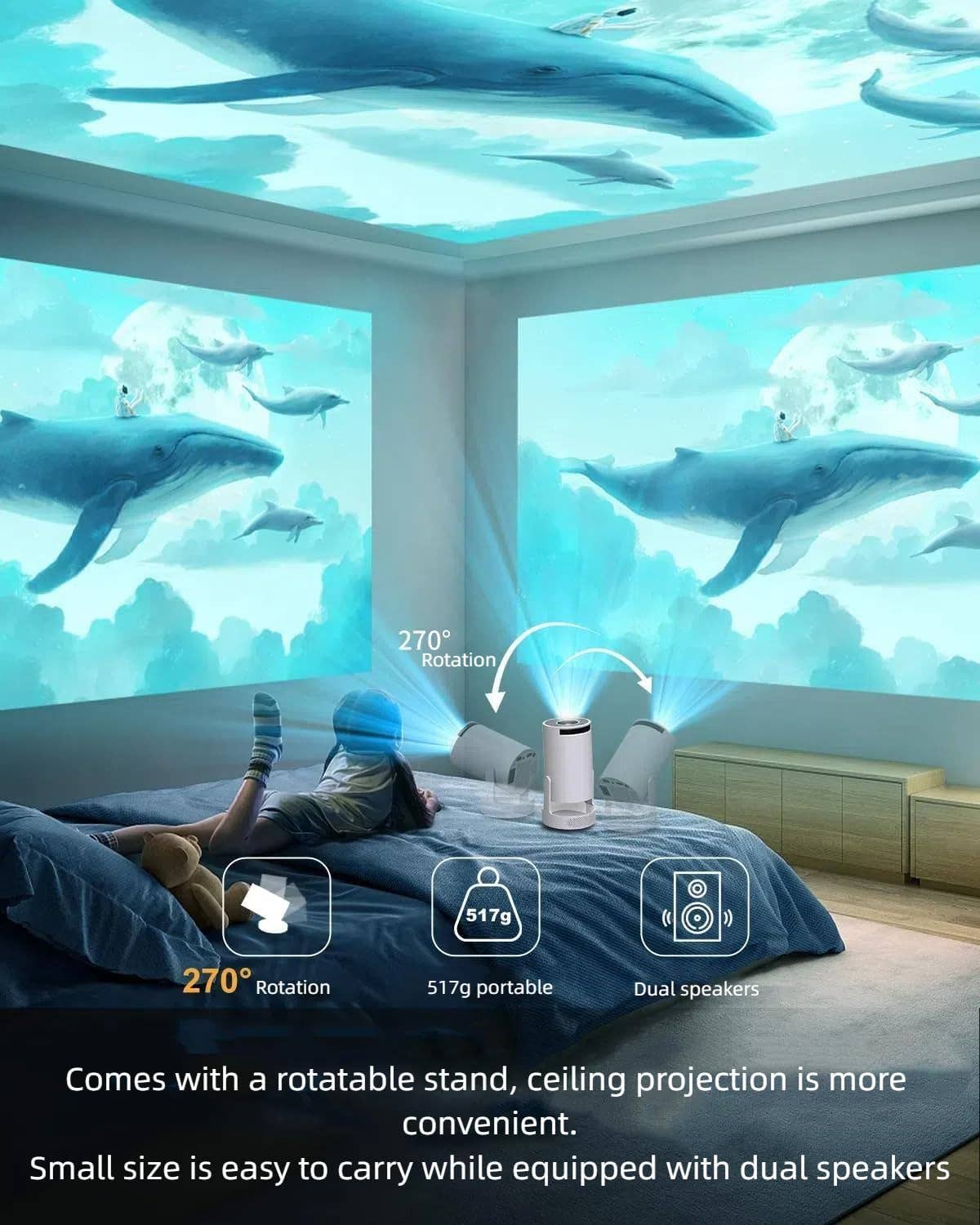 Infinite Basics - Wholesale Speakers - Pro Mini Portable Smart Projector with Android 13, Full HD, WiFi 6, Bluetooth 5.0, Built-in Apps for Netflix & YouTube – Works with Phone, Laptop, TV, HDMI, PS53