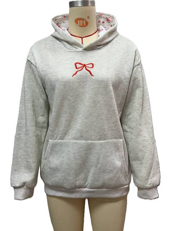 Rosa Clothing - Wholesale Hoodie - Women's - Bow Pattern Floral Embroidered Hooded Sweatshirt4