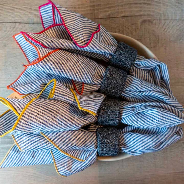 Curated 100% Linen Napkins - Blue Pin Stripe (Yellow) for wholesale by West Coast Handmade