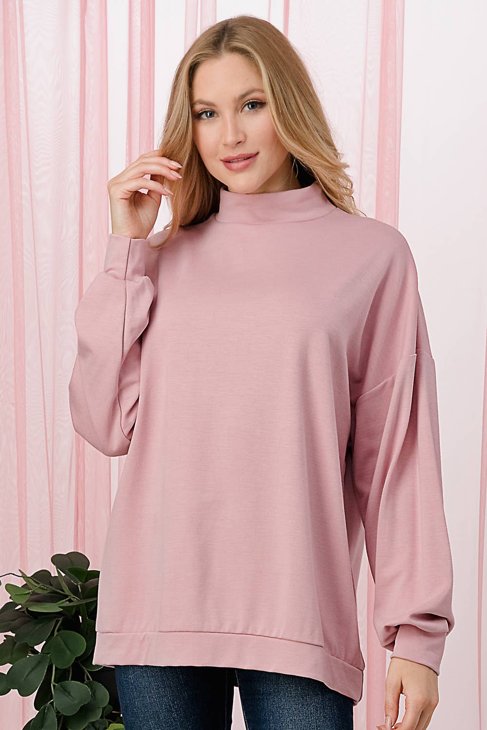 Tres Bien, Inc - Wholesale Sweatshirt - Women's - MOCKNECK, L/S SWEATER BRANDY TOP8