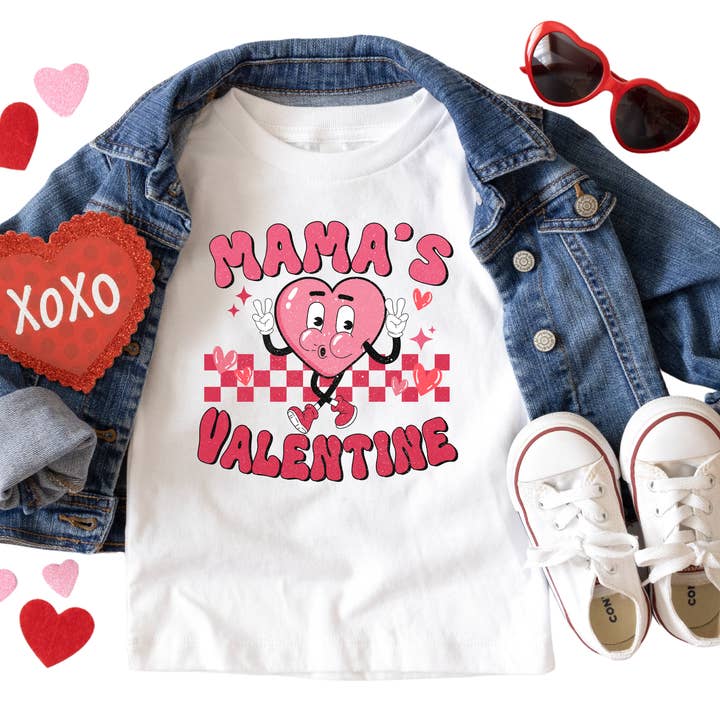 Mama's Valentine Shirt for Kids - Baby, Toddler, Youth Sizes - Cute Retro Heart Graphic Tee - Fun Valentine’s Day Outfit for Kids for wholesale by Epic Life - Designed