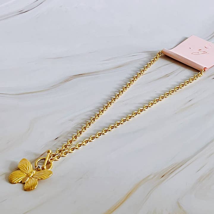 Ellison+Young - Wholesale Pendant/Charm Necklace - Vintage Butterfly Solo Toggle Necklace