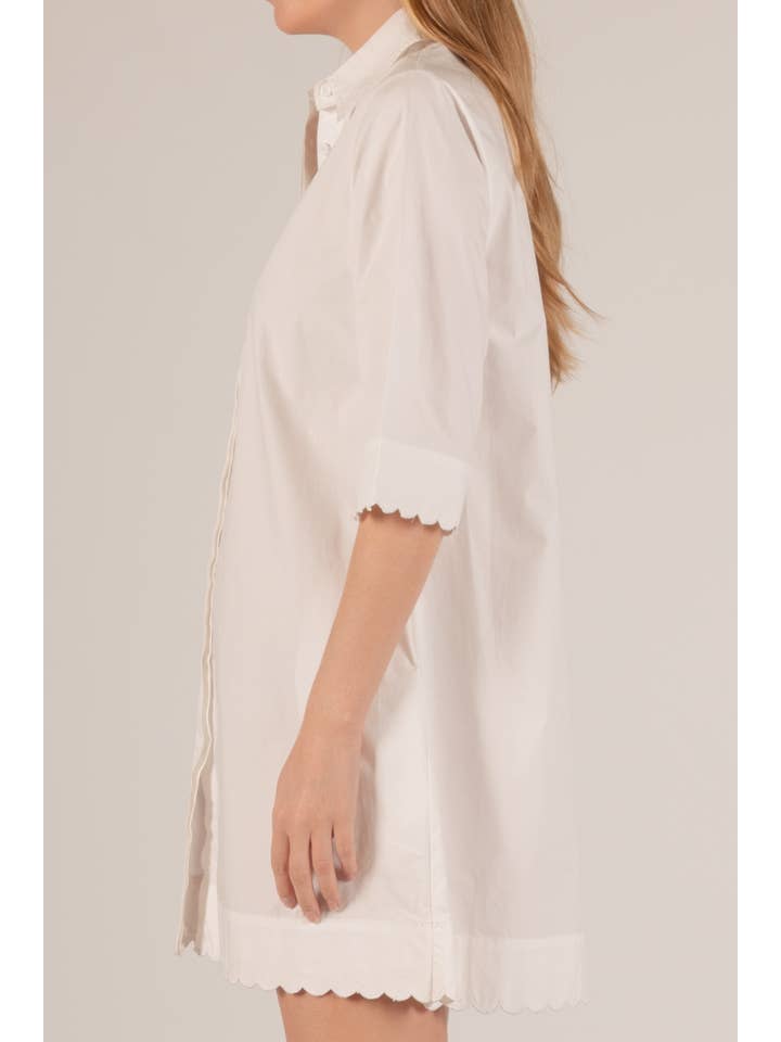 Before You Collection - Wholesale Dress - Women's - Poplin Scalloped Hem Button Up Shirt Dress2
