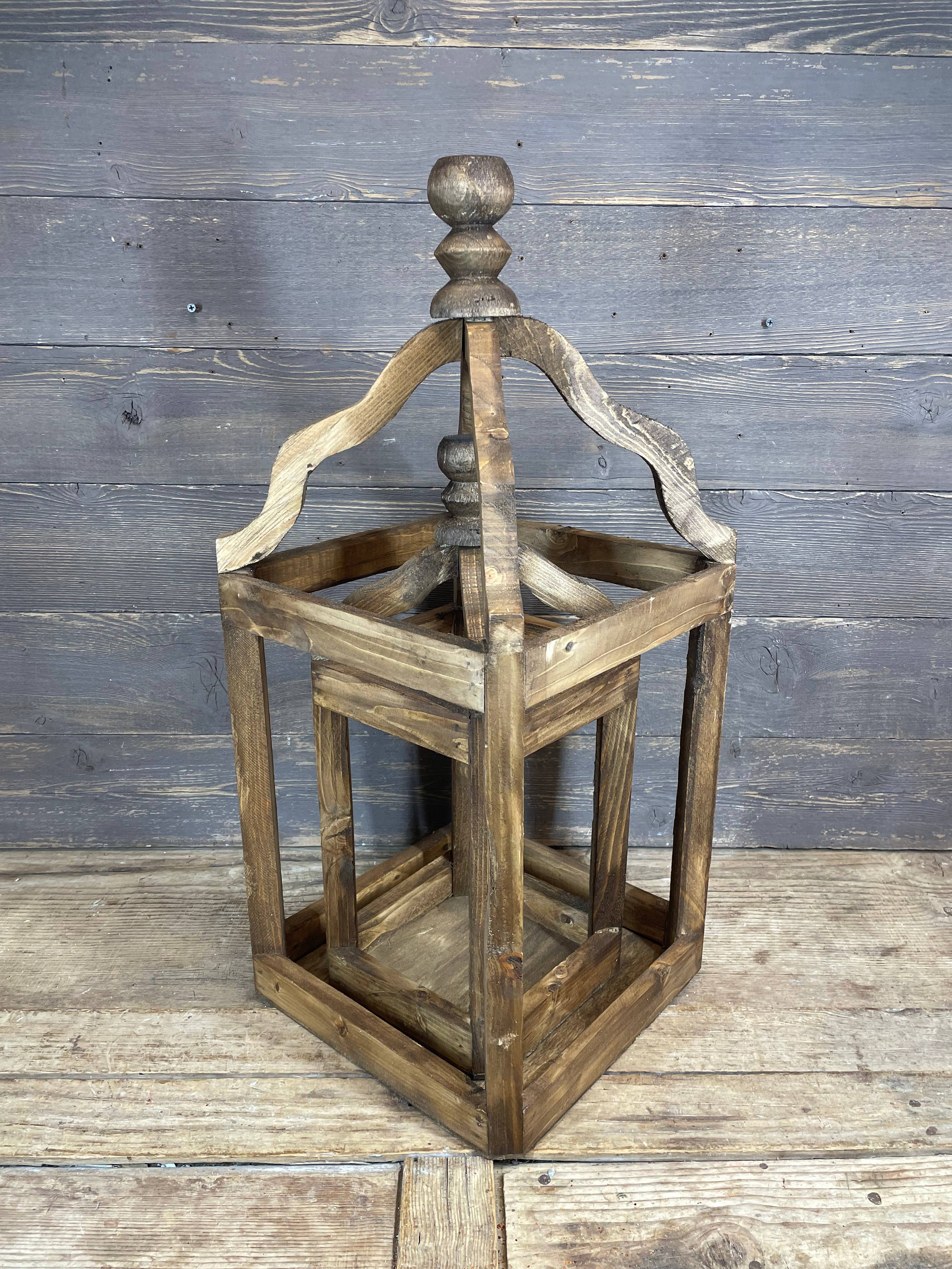My Amigos Imports - Wholesale Lantern -  Pinnacle Farmhouse Wood Lantern-Set of 2-Rustic-Brown2