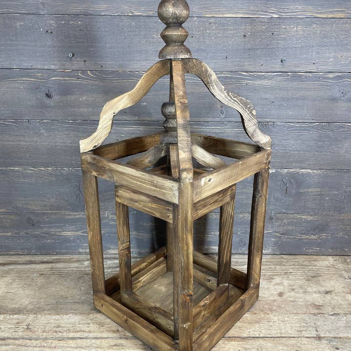 My Amigos Imports - Wholesale Lantern - Pinnacle Farmhouse Wood Lantern-Set of 2-Rustic-Brown2