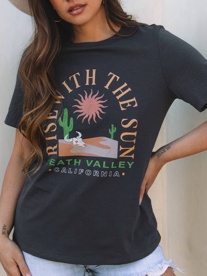 RISE WITH THE SUN Western Crewneck Tee for wholesale by PRETTY BASH