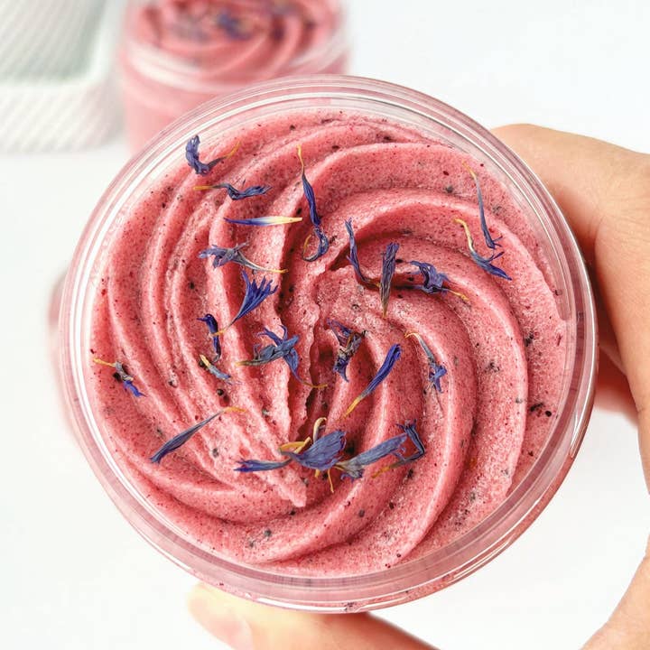 Blackberry Hibiscus Foaming Sugar Scrub for wholesale by eScentually Yours