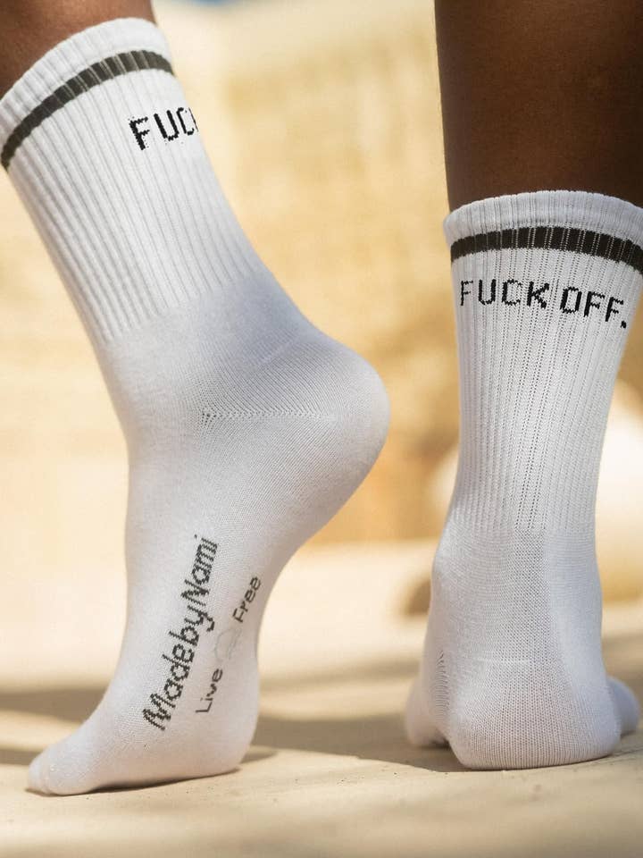 Made By Nami – wholesale Socks – Unisex – Crew Socks 2-Pack, with Sayings, 41-45 "F**k Off"