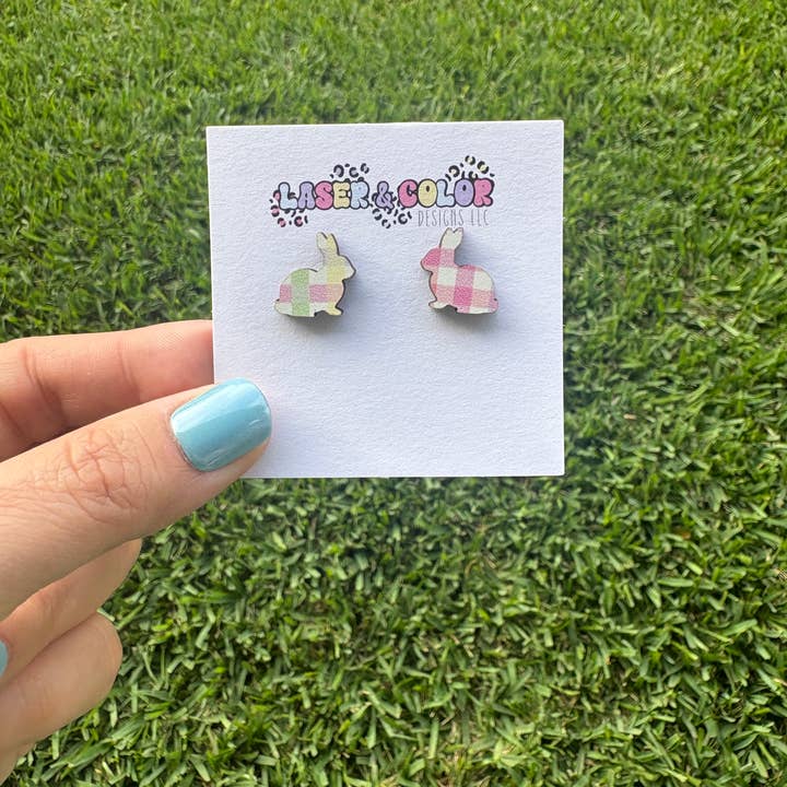 Laser & Color Designs LLC - Wholesale Stud/Post Earrings - Easter Earrings, Plaid Bunny Earrings, Spring Earrings2