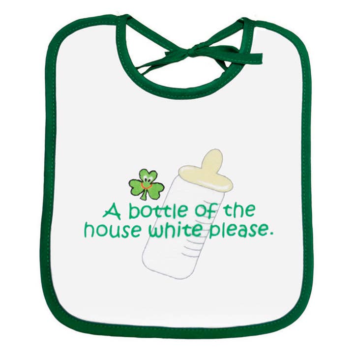 White Green Bottle of House White Bib for wholesale by Dublin Gift Company