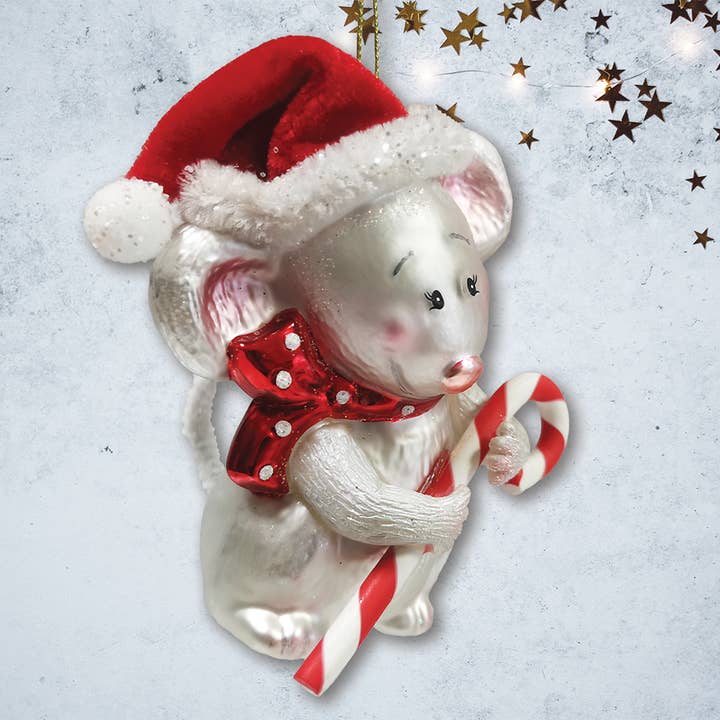 Enfeite de Natal de Vidro Rato Festivo para Decoração de Feriado por atacado de OrnamentallyYou