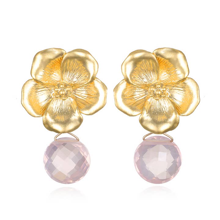 Peony Örhängen-Rose Quartz för wholesale av Amelia Rose Jewelry