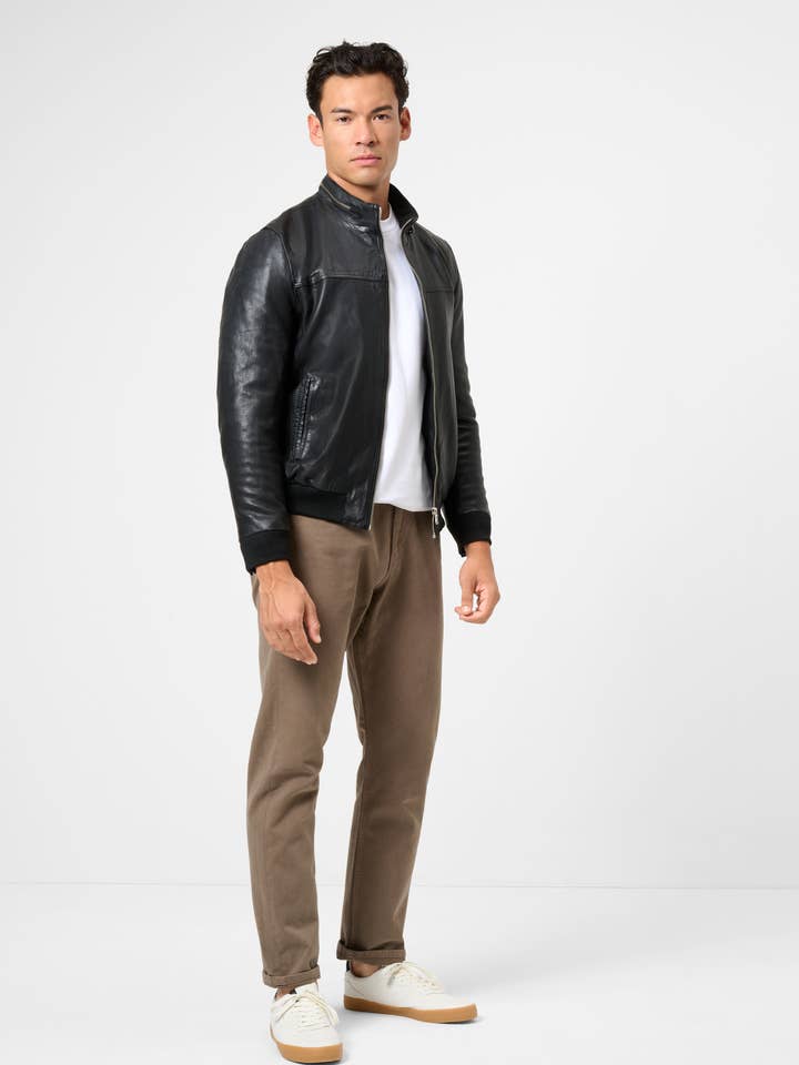 black Men's Leather Jacket Marlon - Blouson Style - Buffalo Nappa Leather for wholesale on Faire2