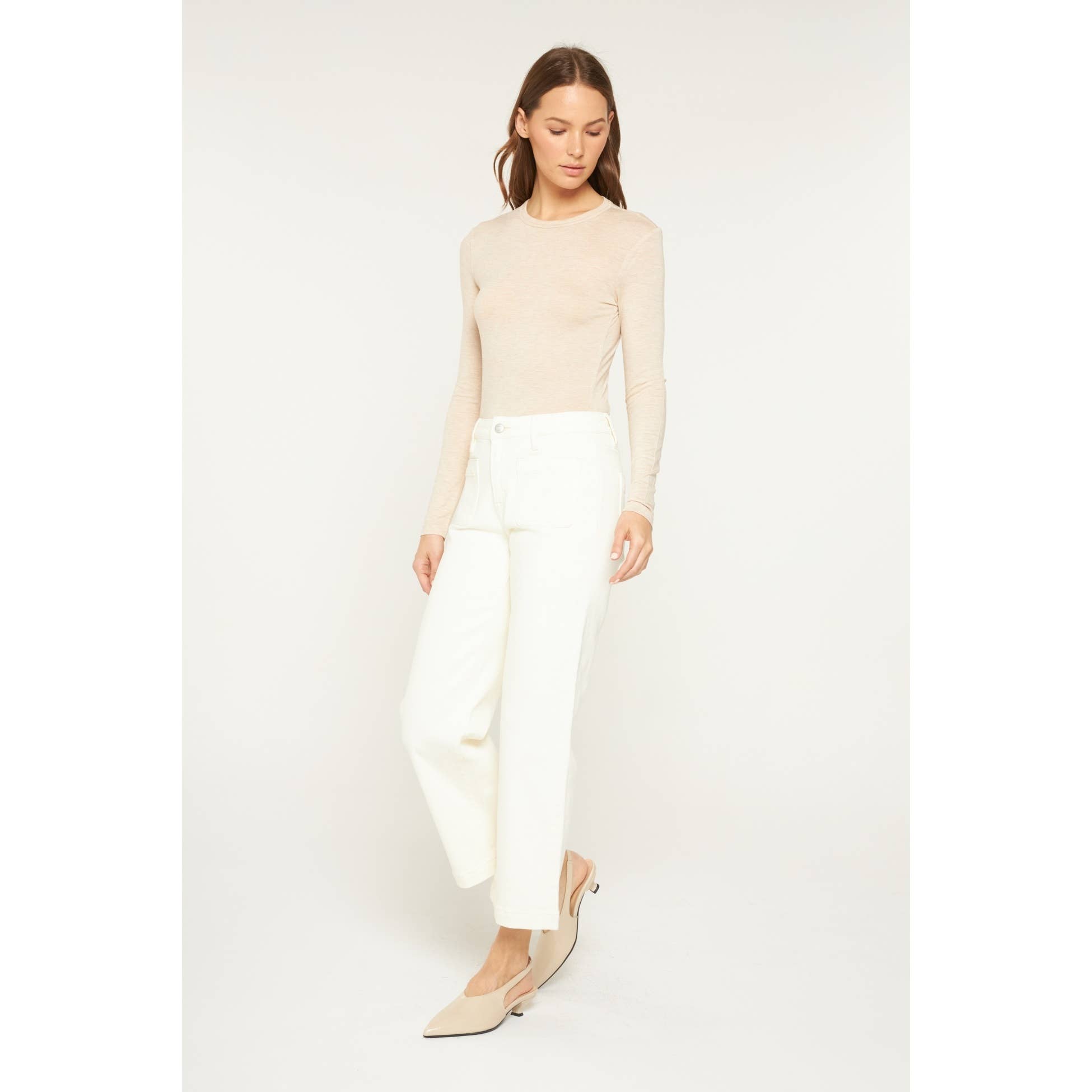 WHITE CHOCOLATE HIGH RISE CROPPED WIDE LEG WITH PATCH PKT for wholesale on Faire4