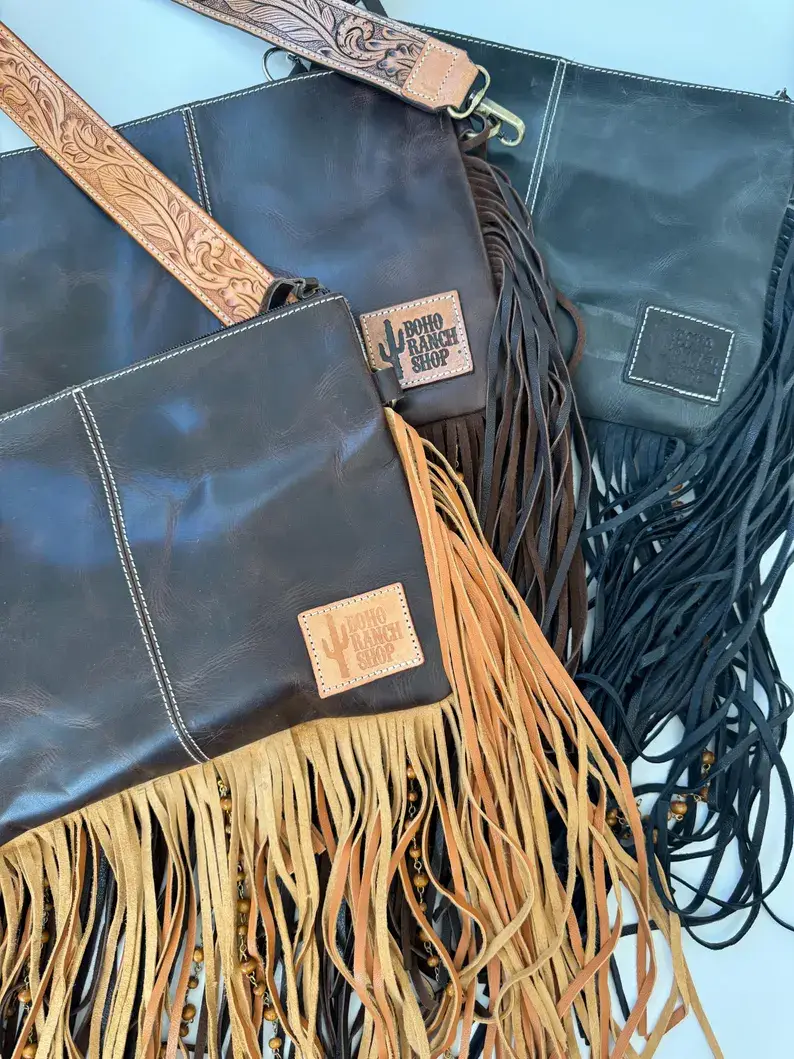 Boho Ranch Shop - Wholesale Crossbody Bag - Women's - DIXIE CROSSBODY cowhide Western Tooled Leather fringe purse1