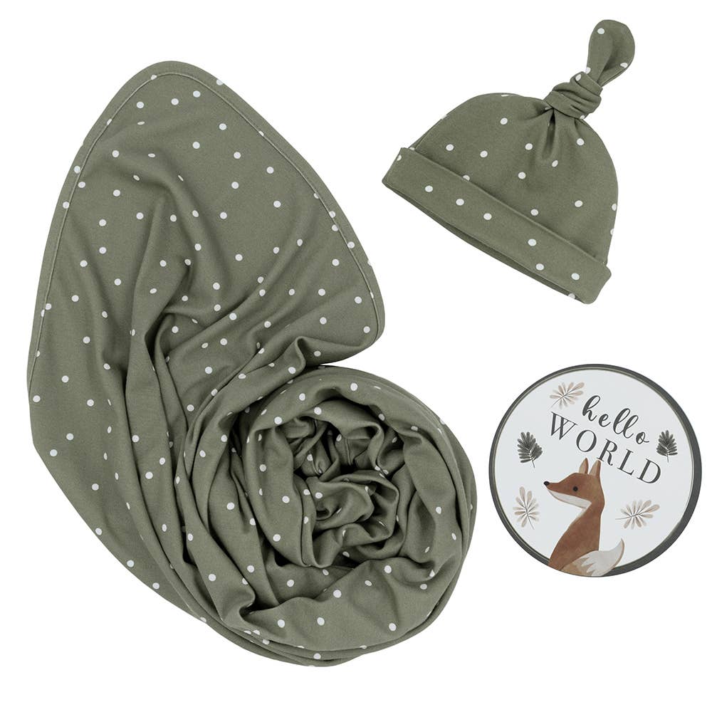 Living Textiles - Wholesale Swaddle set – Baby - Newborn Gift Set - Olive Spots0
