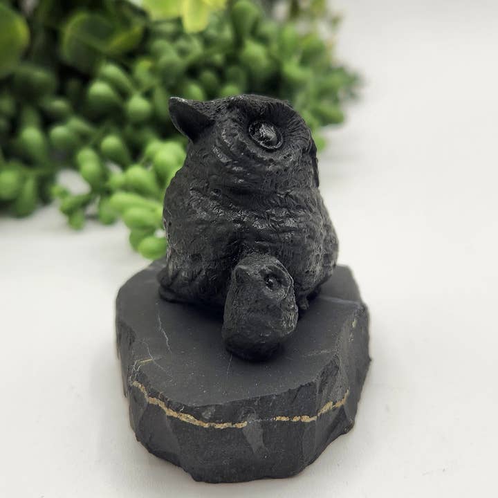Meraki Gemstones - Wholesale Decorative Figurine - Shungite Figurine Owl and Owlet - EMF Protection (6.5x4x5cm)